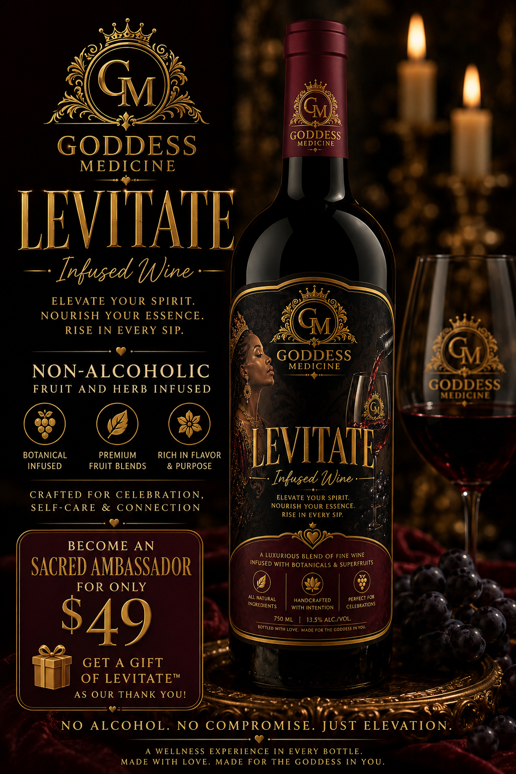 Levitate-cinnamon and pomegranate infused non alcoholic wine (Ceremonial)